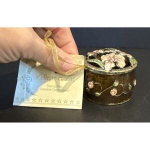 Collette Et Cie Genuine Czech Crystal Floral  Enamel Trinket Stamp Jewelry Box‎